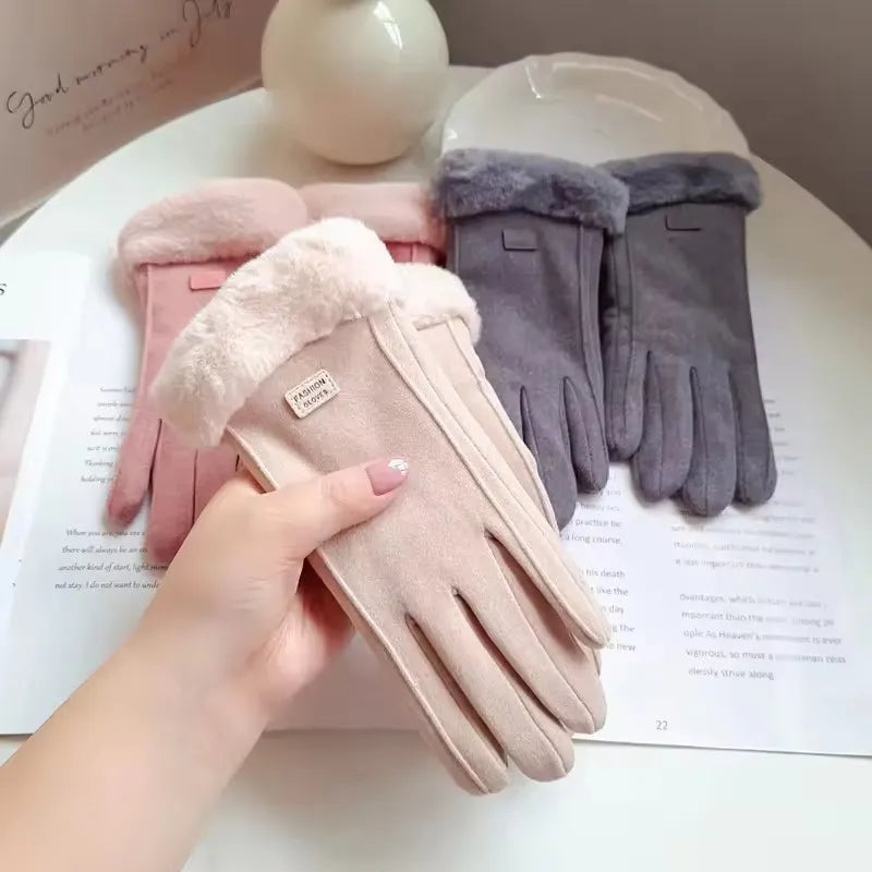 Women's Winter Fur-Lined Touchscreen Gloves – Warm & Windproof