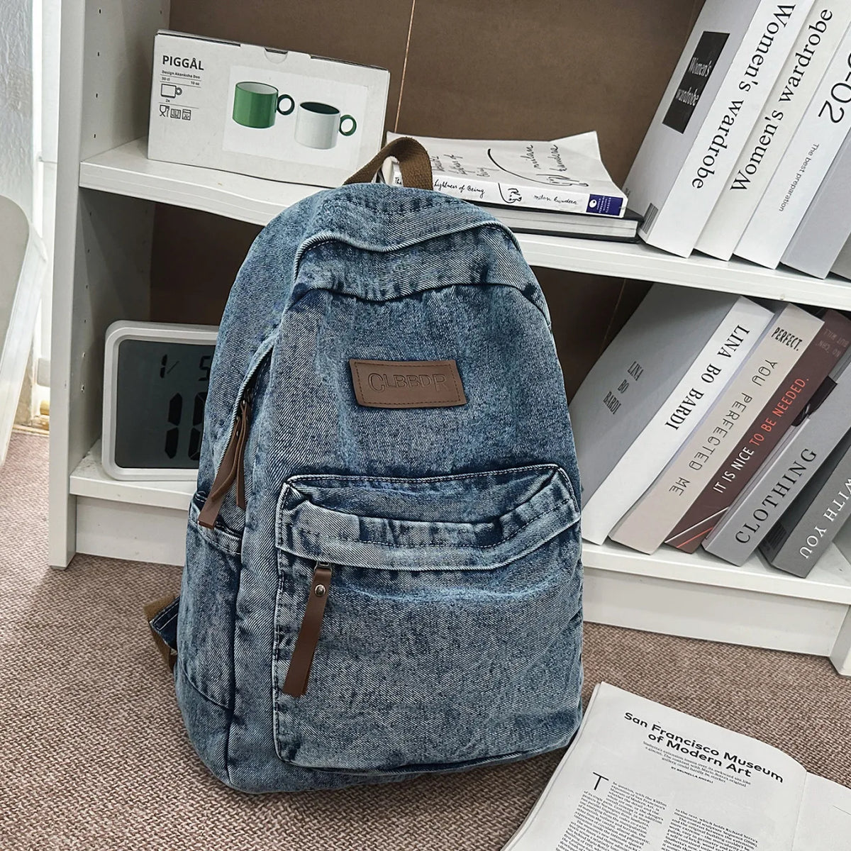 Vintage Denim Canvas Backpack – Unisex School & Travel Bag