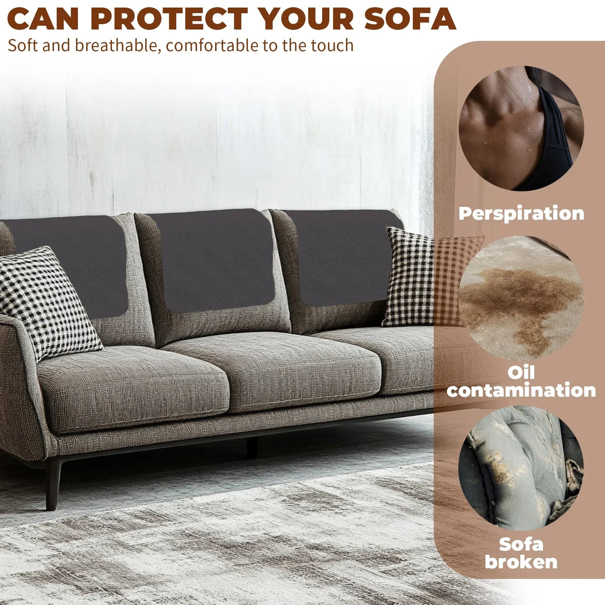 3-Pack Sofa Headrest & Arm Protector Covers – Polyester 57x38cm