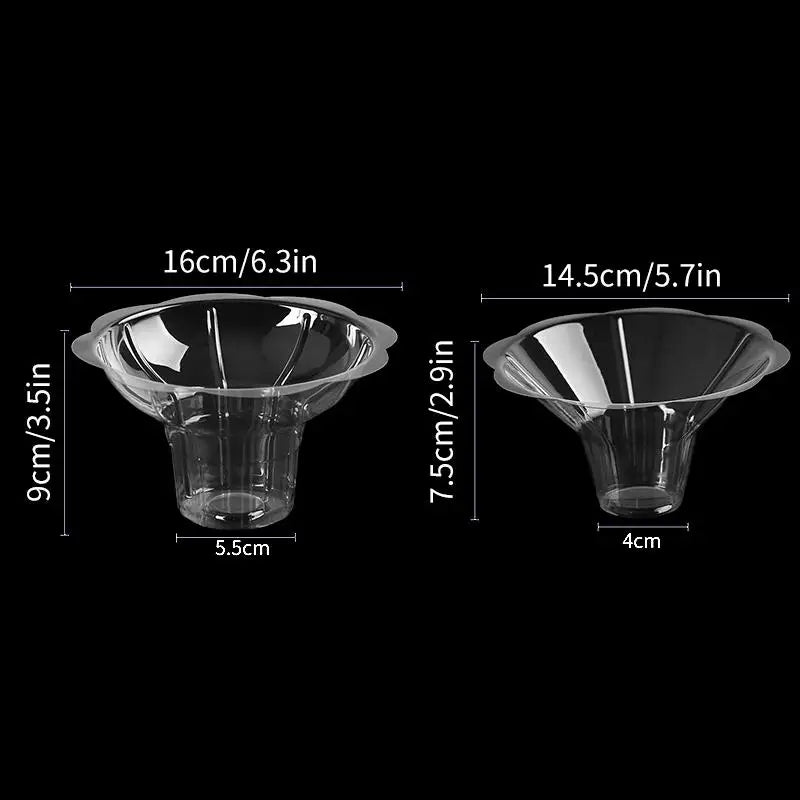 50 Pcs Flower Snow Cone Cups Leak-Proof Plastic Ice Cream Bowls