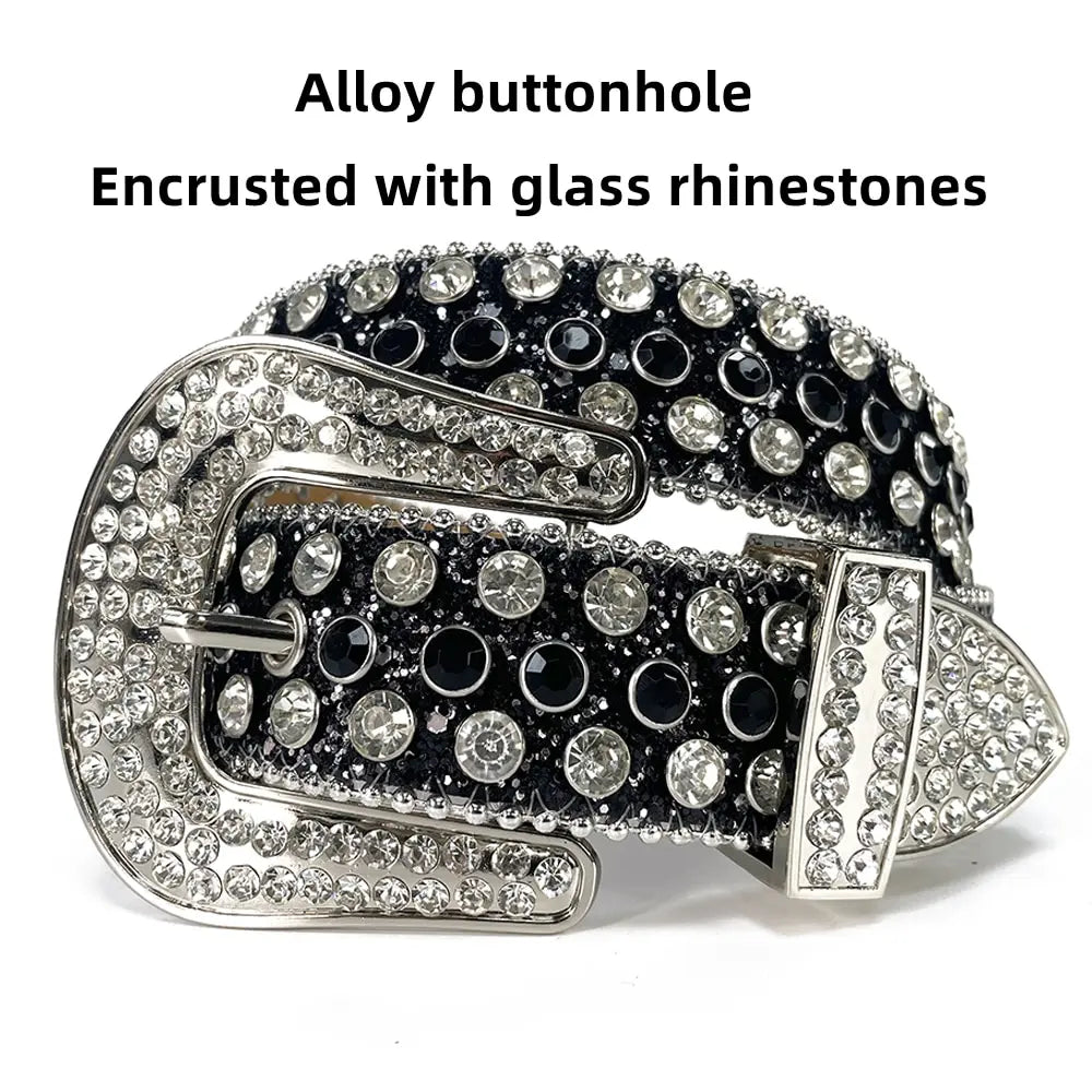 Women's Wide Rhinestone Belt – Luxury Faux Leather & Alloy Buckle