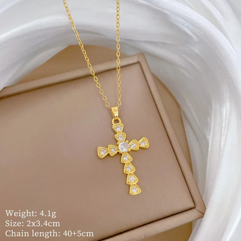 Women's Gold Cross Pendant Necklace – Stainless Steel Choker
