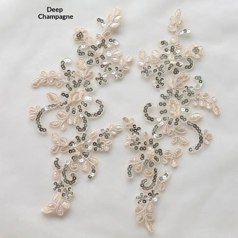 Embroidered Sequin Lace Appliqué Patches – 1 Pair Floral DIY
