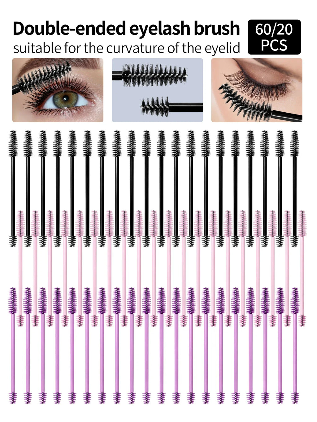 Double-Ended Eyelash Brush & Comb Set – 20/60 Pcs
