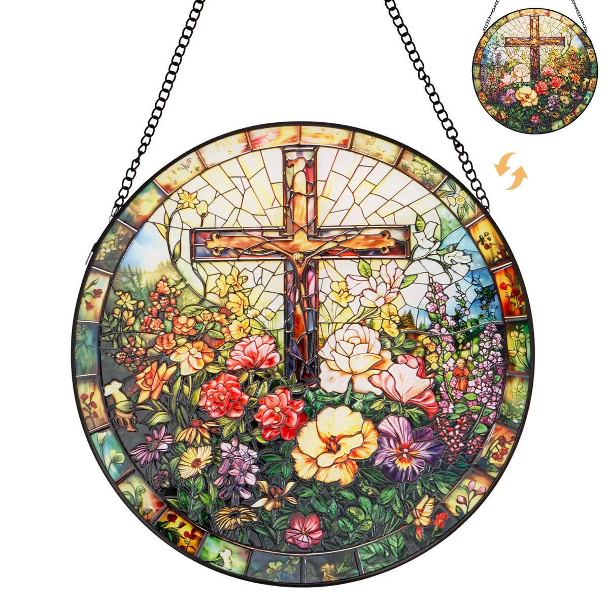 Stained Glass Cross Suncatcher 9.84" – Window Hanging Decor