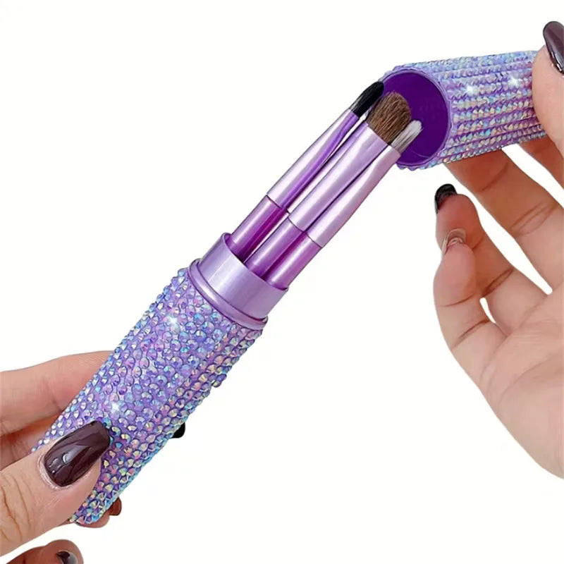 5-Piece Eye Makeup Brush Set with Rhinestone Storage Case