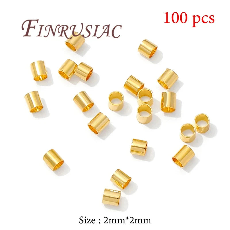 18K Gold Plated Crimp Tube End Beads for Jewelry Making – 100pcs