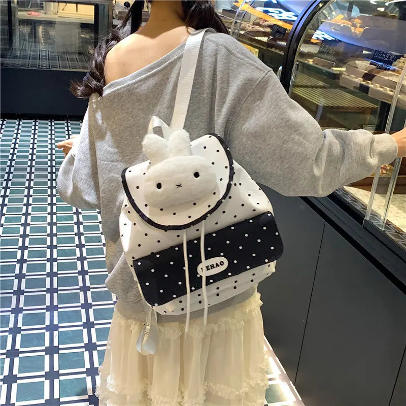 Cute Polka Dot Rabbit Backpack – Large Capacity Women's Bag