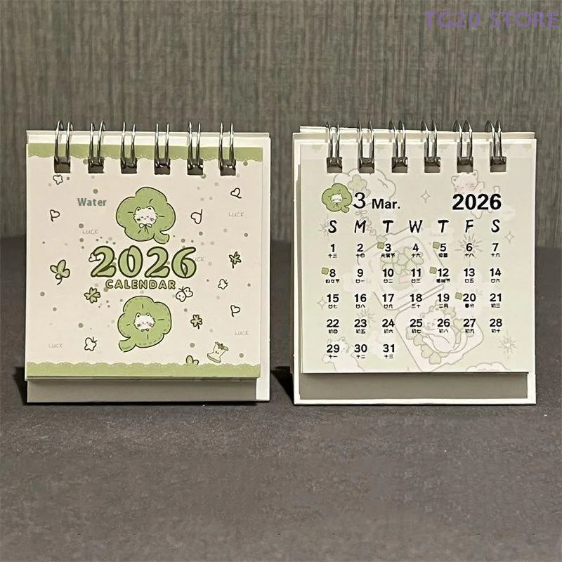 2026 Mini Desktop Calendar Lucky Cat Cute Desk Organizer