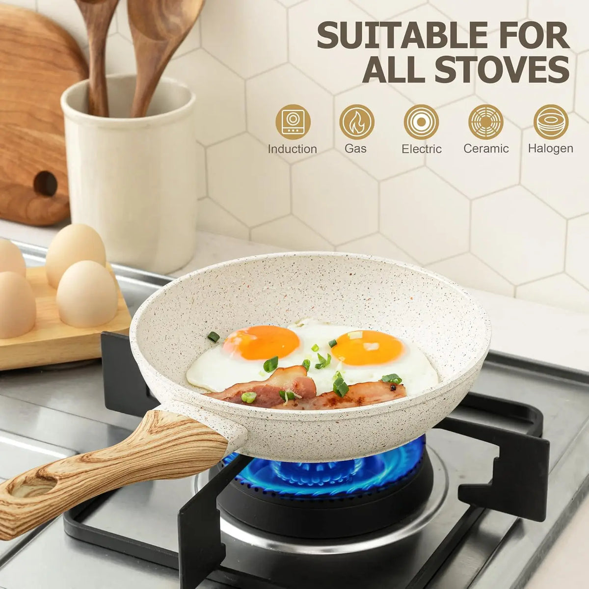 MICHELANGELO Granite Non-Stick Frying Pan with Lid | Induction