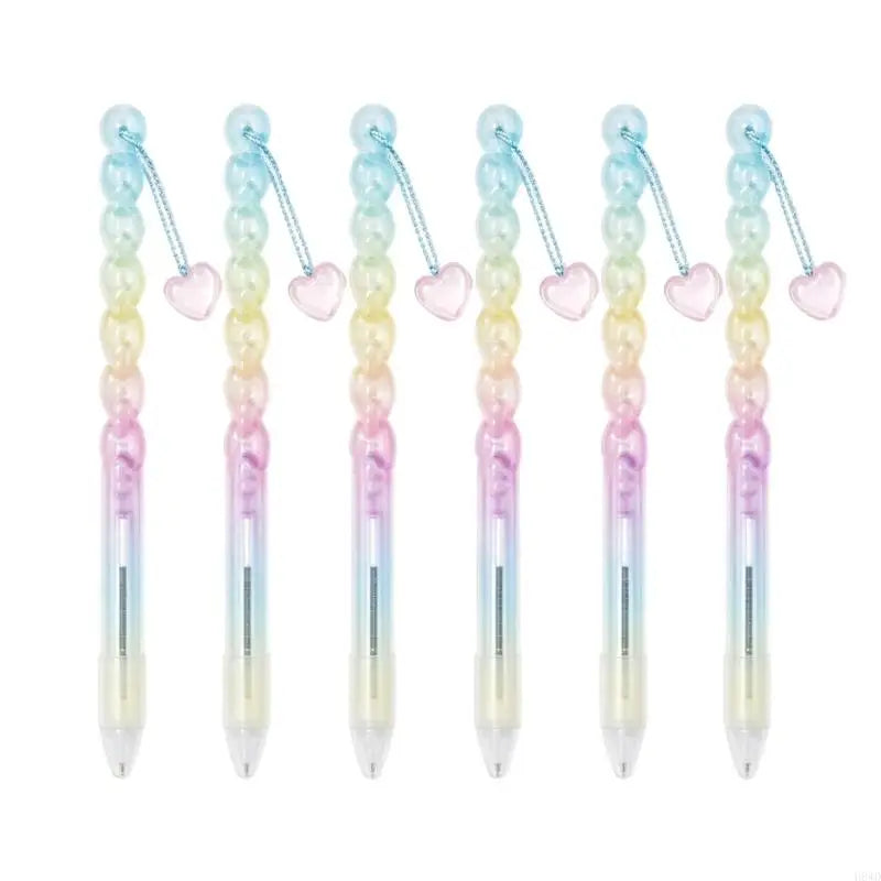 Decorative Black Pen Set with Beaded Charm Toppers – 6 Pack