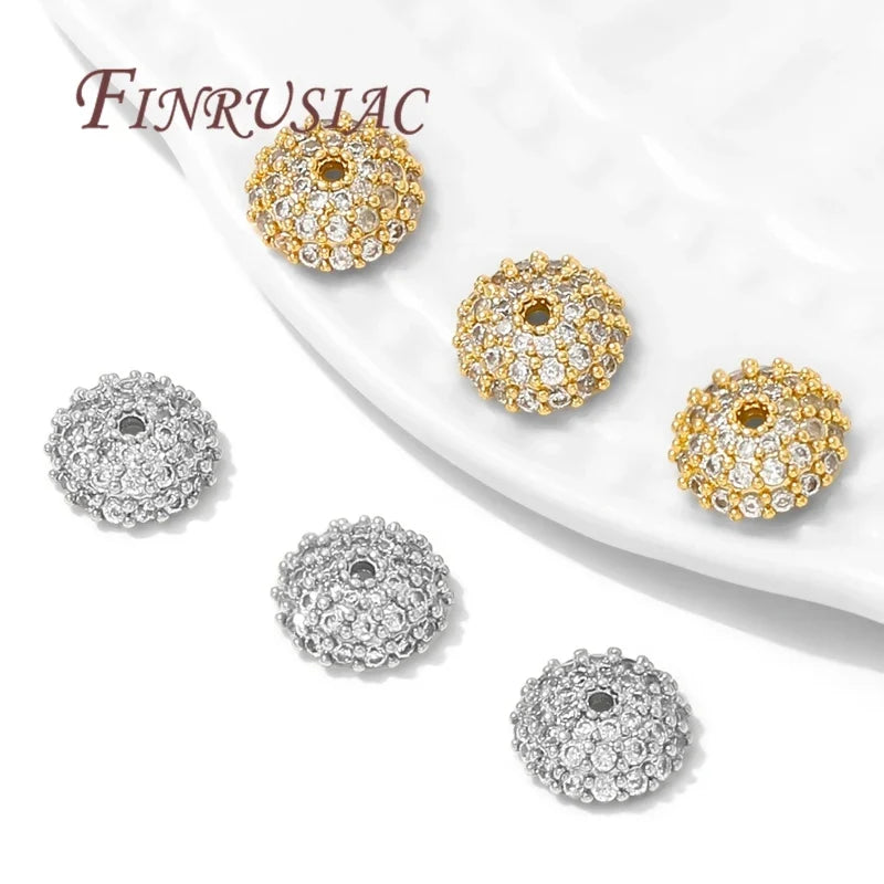 8.5mm Zircon Flower Bead Caps – 18K Gold Plated Brass DIY Jewelry