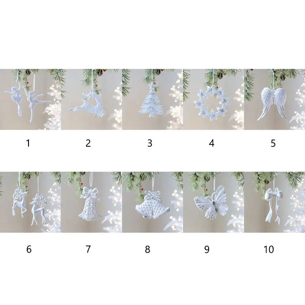 White Christmas Ornaments – Flocking Deer, Wreath & Snowflake