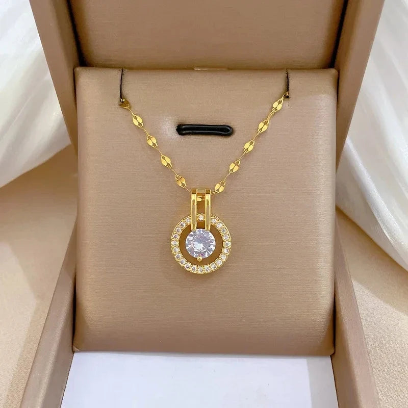 Women's Gold Hoop Pendant Necklace – Stainless Steel Choker