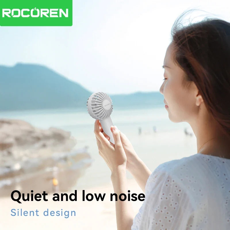 Rocoren Mini Portable USB Rechargeable Handheld Fan with Base