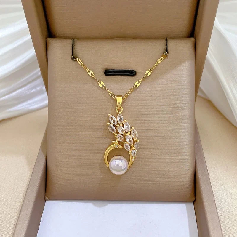 Peacock Pendant Necklace Gold Stainless Steel Choker for Women