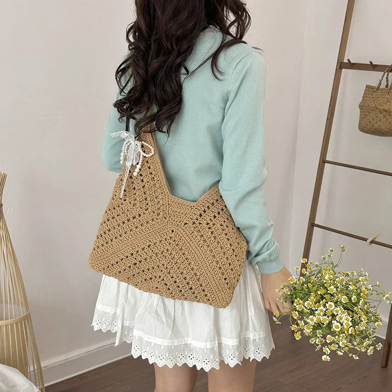 Cotton Crochet Tote Bag – Women's Woven Beach & Travel Bag