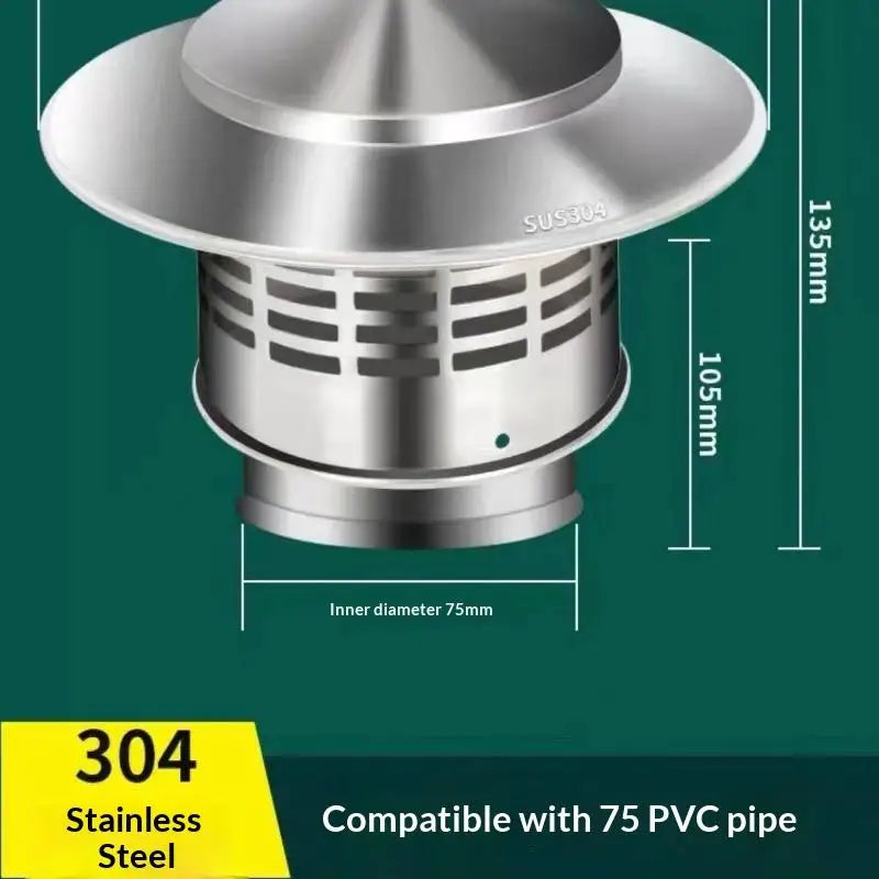 Stainless Steel Chimney Cap 75-200mm Roof Duct Vent Rain Cap
