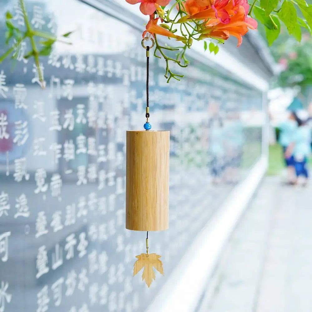Natural Bamboo Wind Chimes – Maple Leaf Pendant Home Décor
