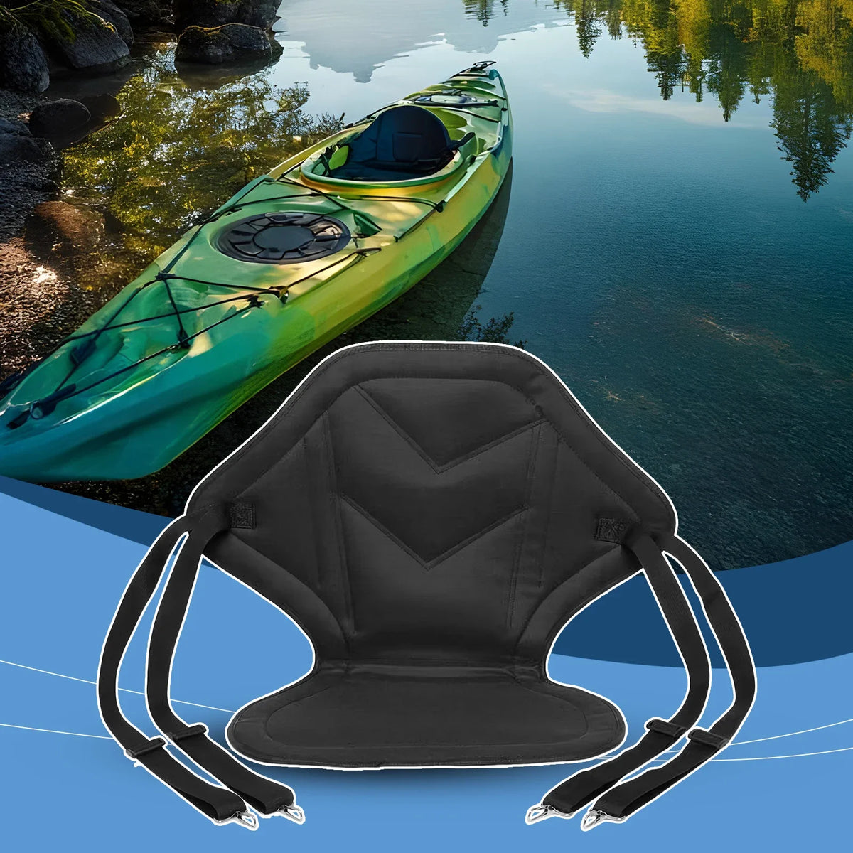 Waterproof Kayak Seat Cushion with Back Support & Storage Bag