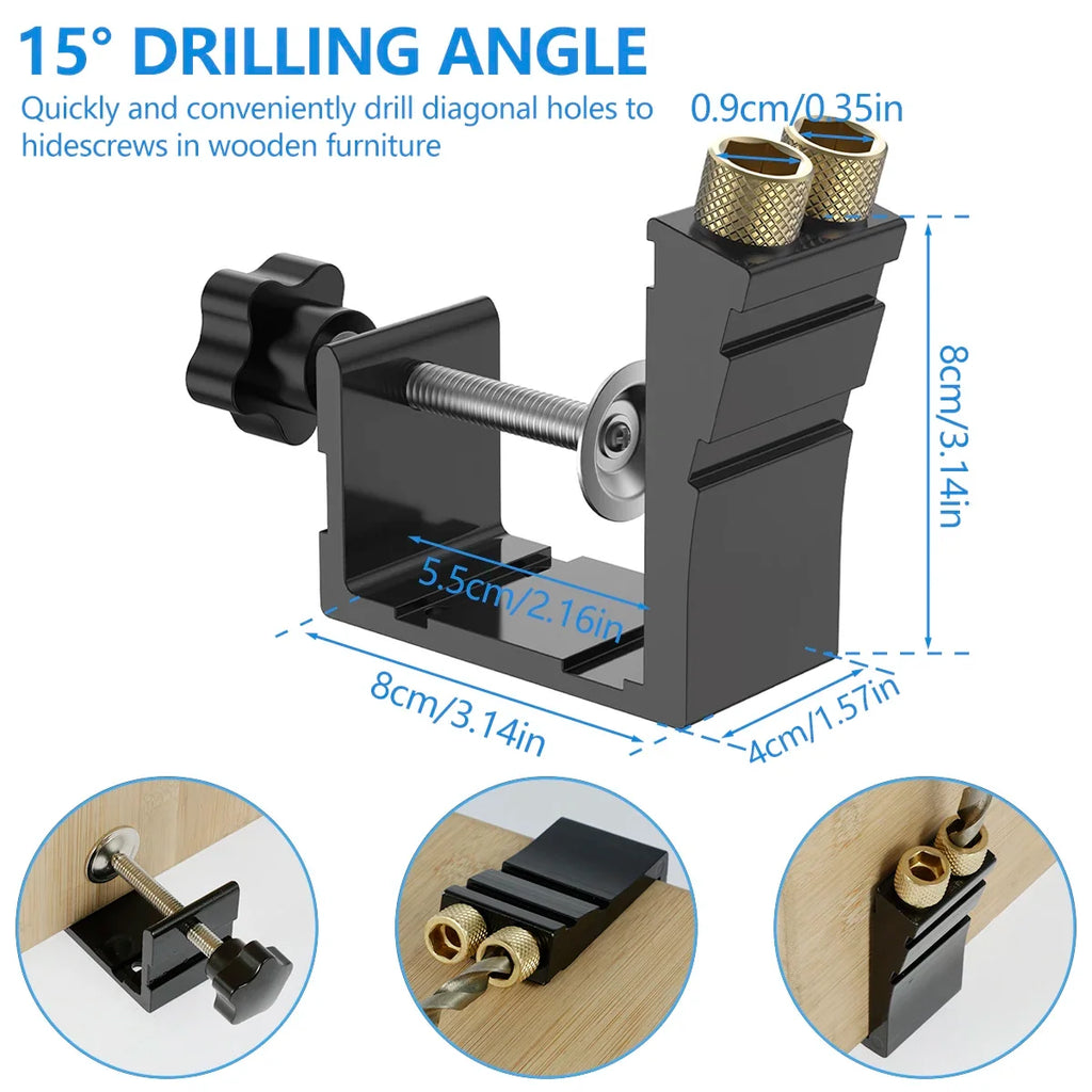 47-Pc Pocket Hole Jig Kit – 15° Angle Drill Guide for Woodworking