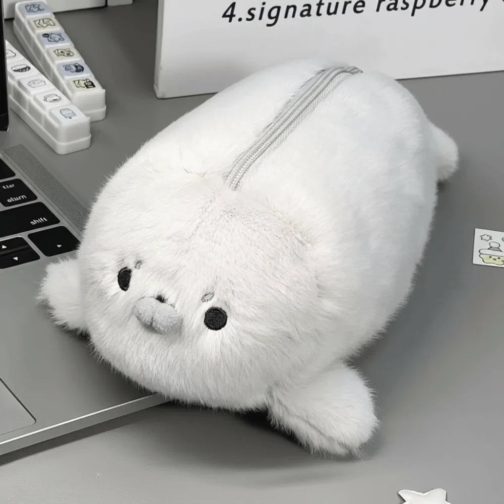 Cute Seal Plush Pencil Case – Large Capacity Stationery Bag