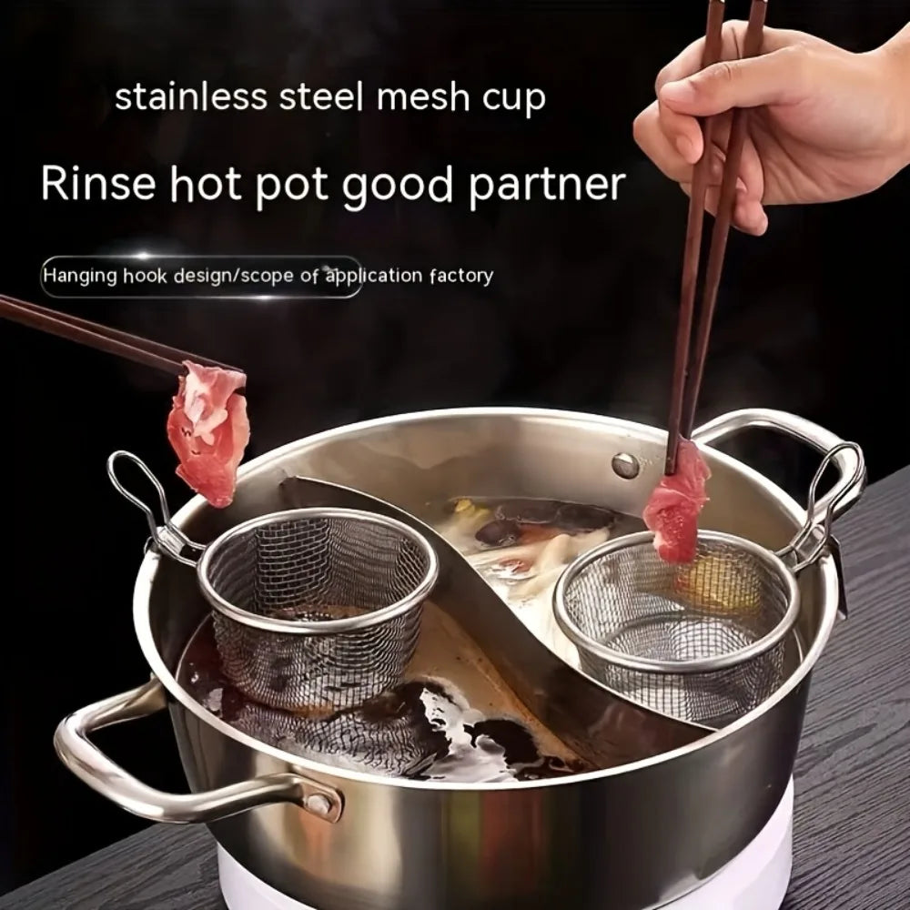 32cm Stainless Steel Hot Pot Divider & Strainer Basket Set