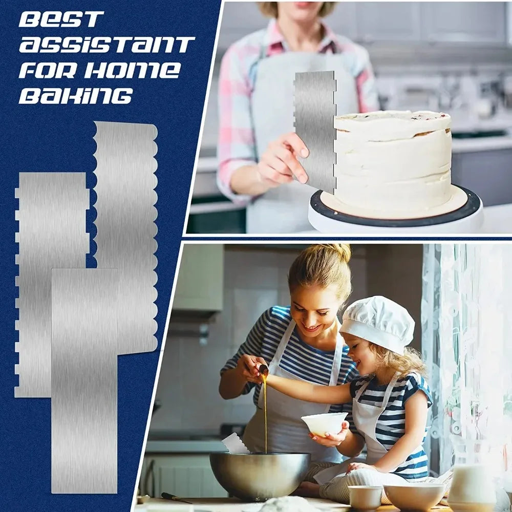 Stainless Steel Cake Scraper & Pastry Comb Smoother Tool