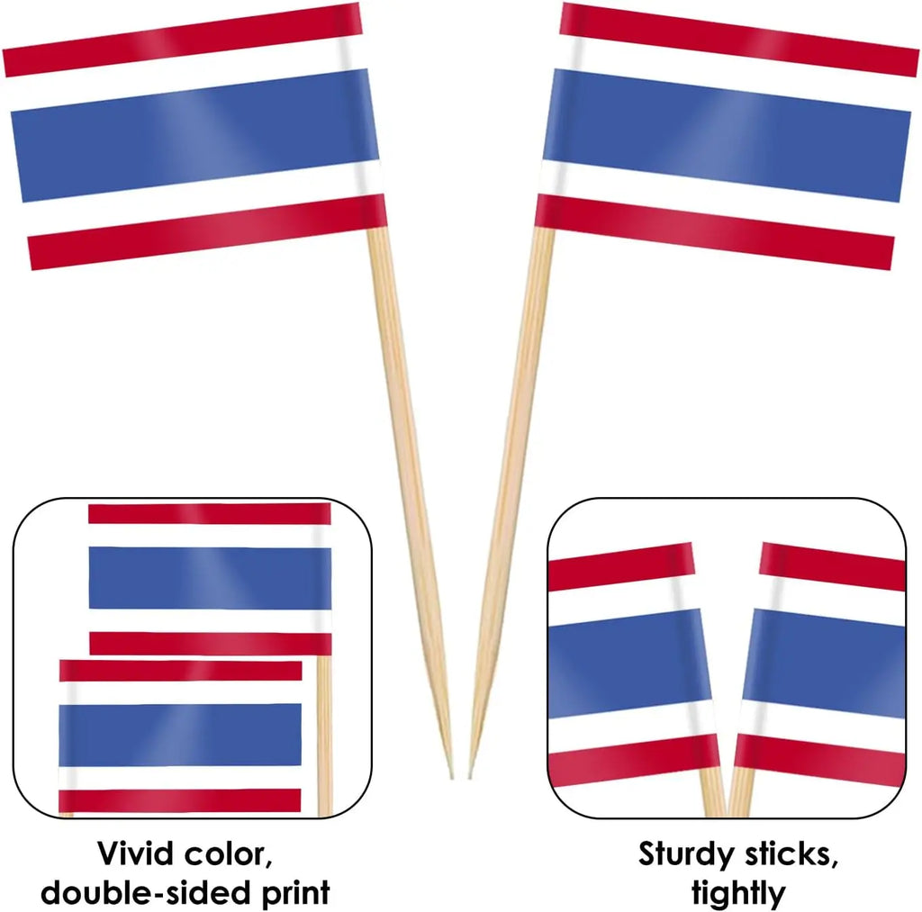 Thailand Flag Toothpick Picks 100 Pcs – Double-Sided Party Flags