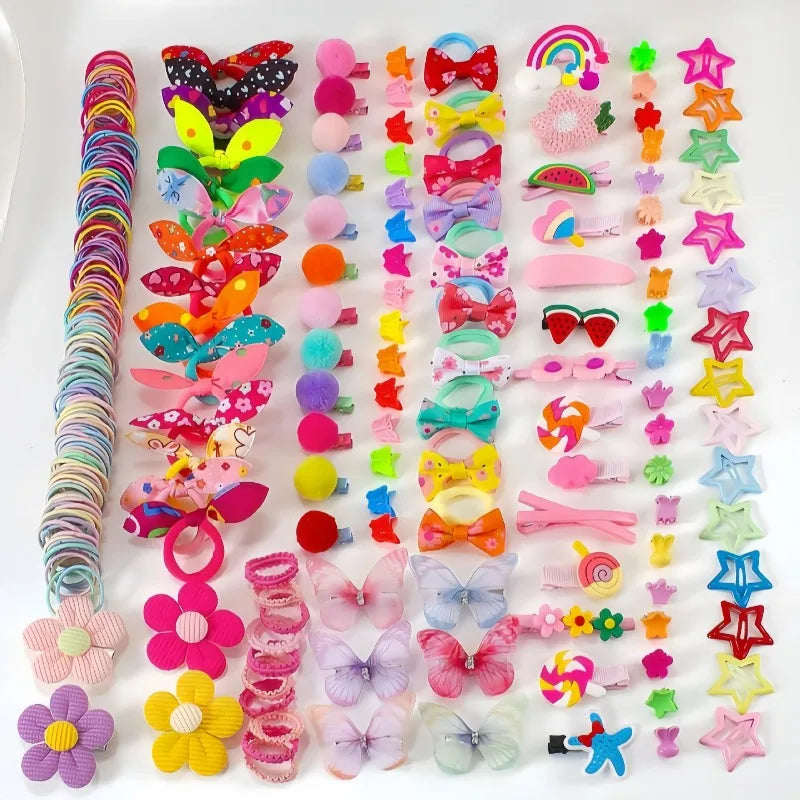 576pcs Girls Hair Accessories – Butterfly Clips & Elastic Bands