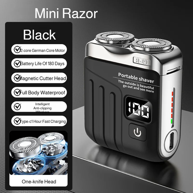 R-19 Mini Electric Shaver – LED Display, IPX7, Type-C Charge