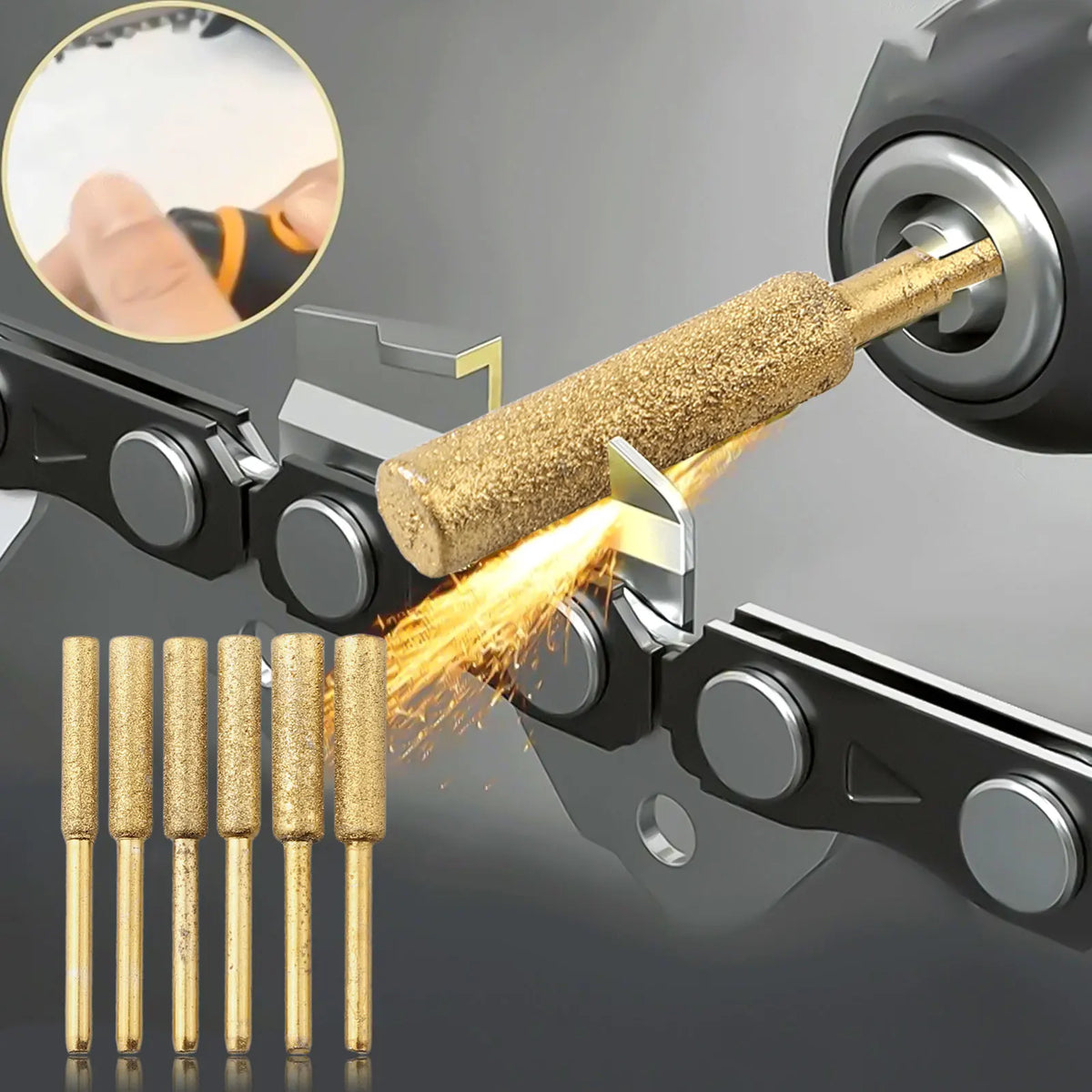 6-Pack Chainsaw Sharpener Stones – Coated Cylindrical Burr Set