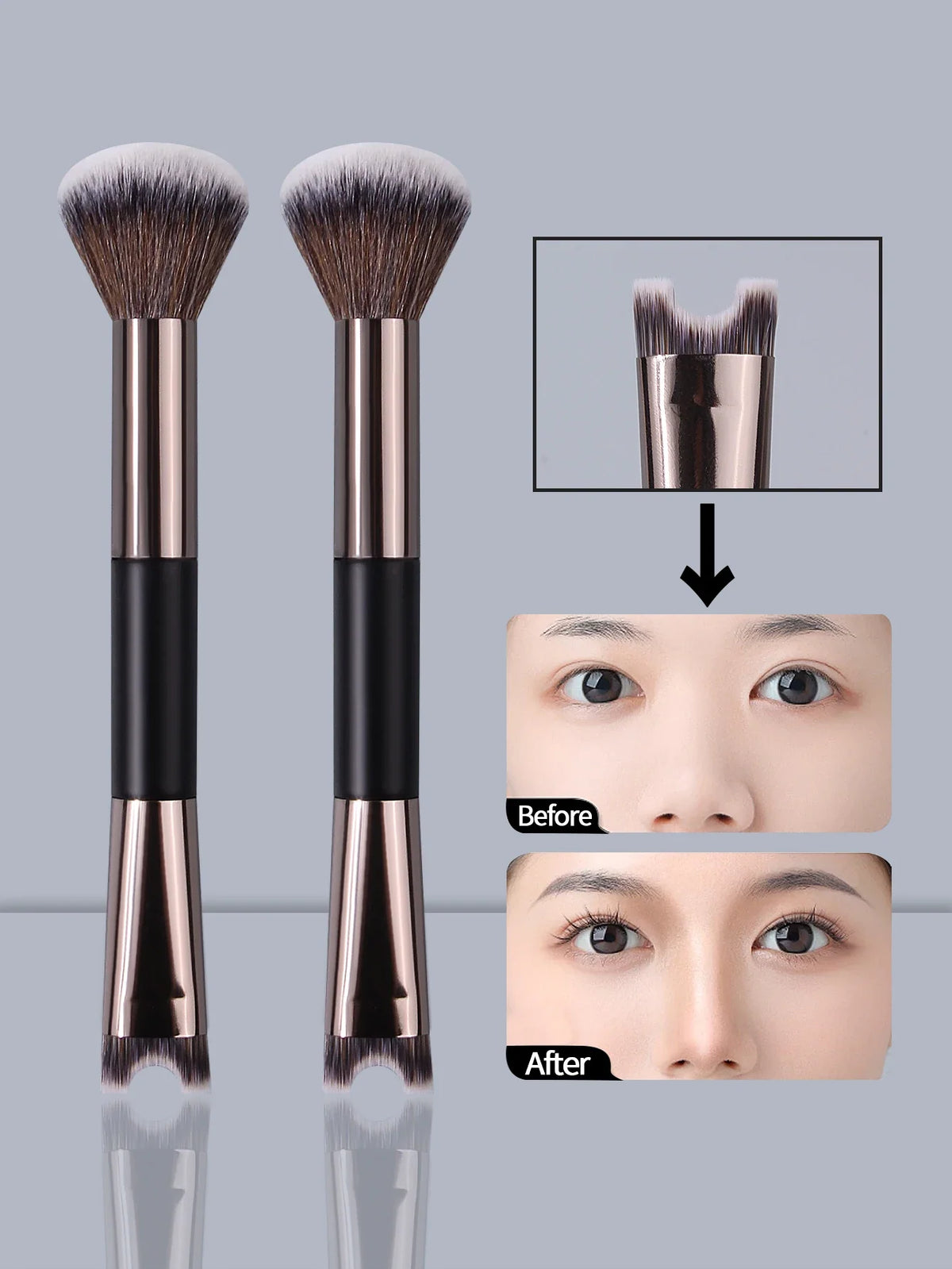 Nixie Double-Headed Makeup Brush – Powder, Blush & Concealer