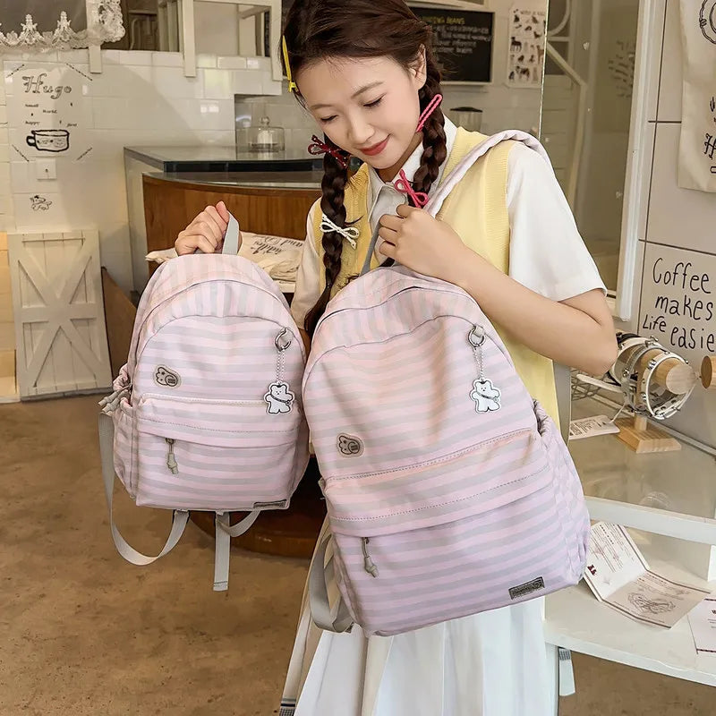 Nixie Women's Striped College Backpack – Large Capacity
