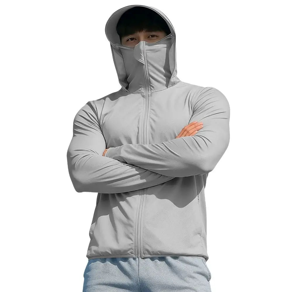 Men's UV Sun Protection Full-Zip Hoodie with Face Mask