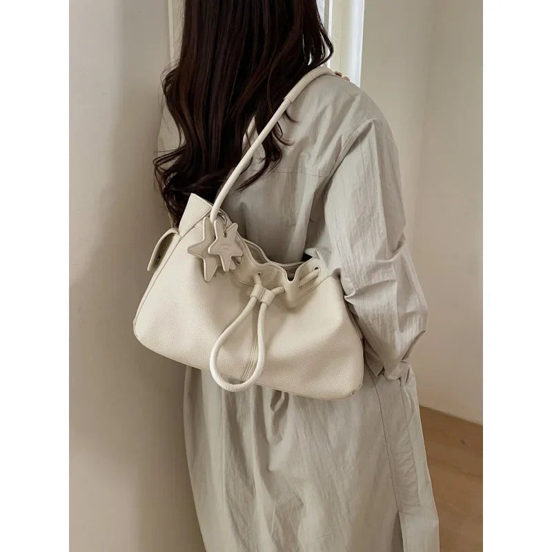 Nixie Drawstring Bucket Bag – Large PU Leather Tote for Women