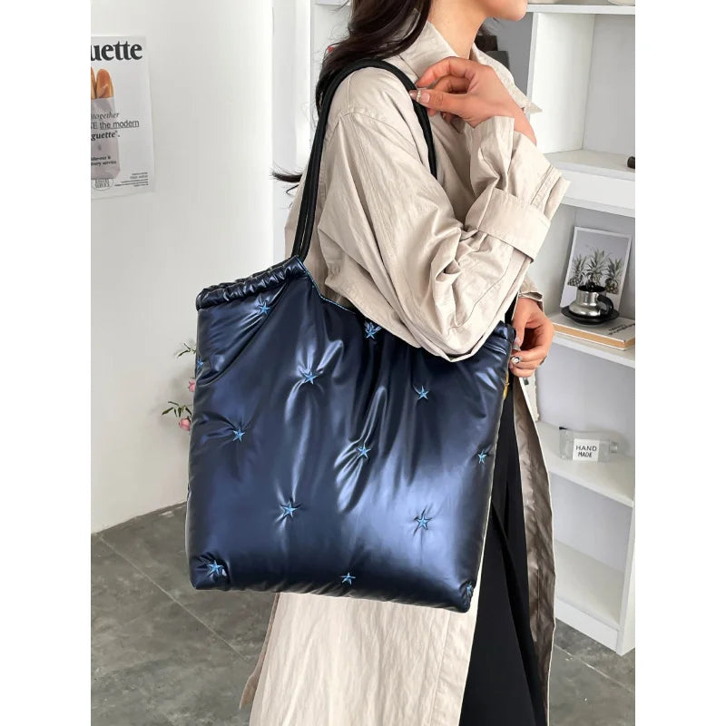 Women's Quilted Tote Bag | Star Pattern Large Shoulder Bag