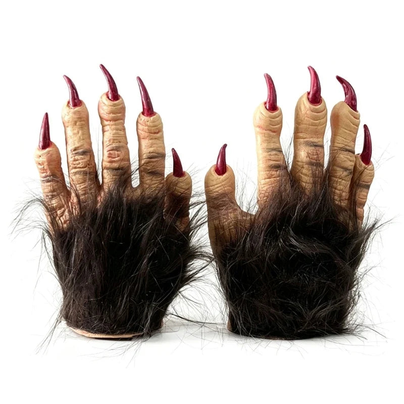 Halloween Claw Gloves Brown Plush & Latex Cosplay Hand Props
