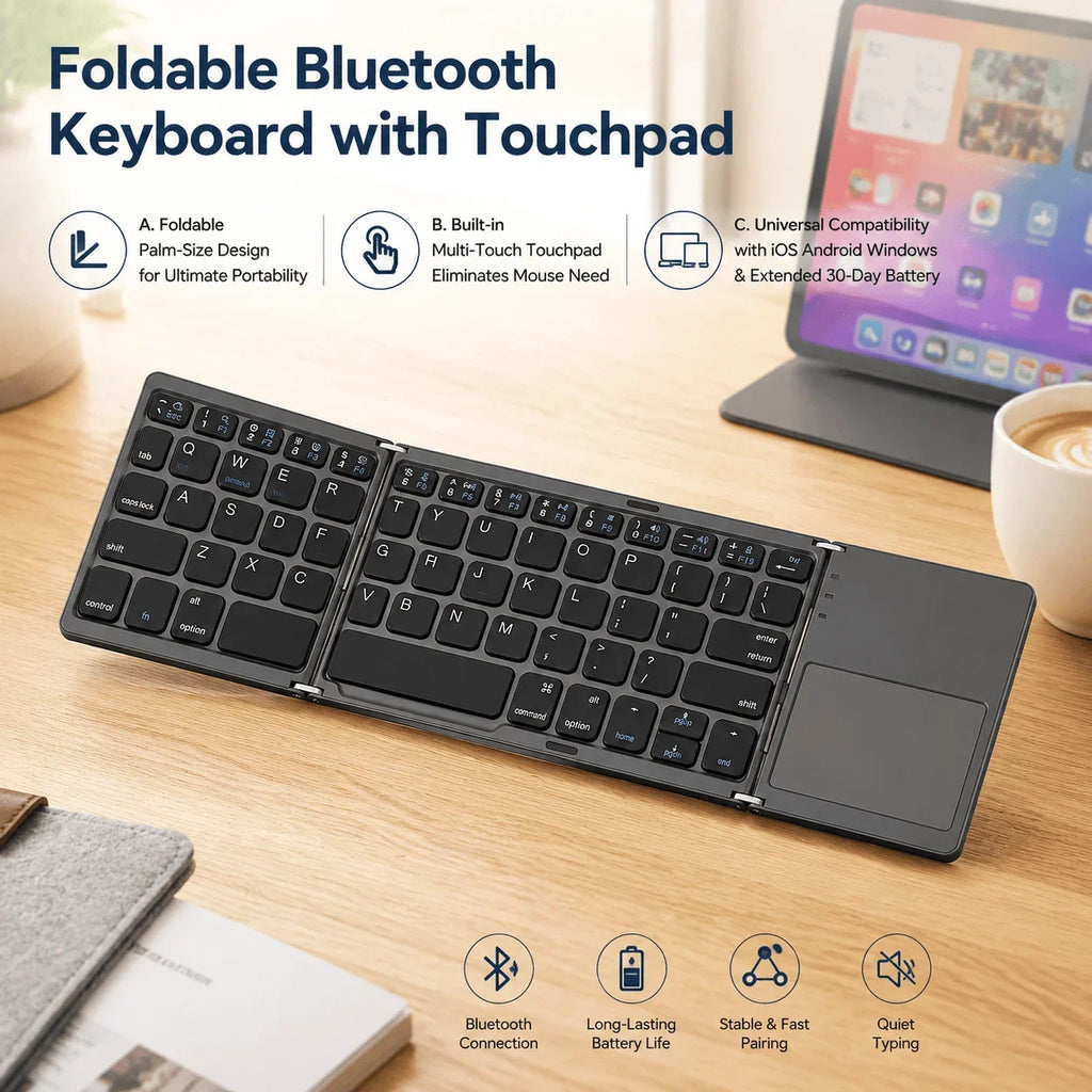 STONEGO Foldable Bluetooth Keyboard with Touchpad | Travel
