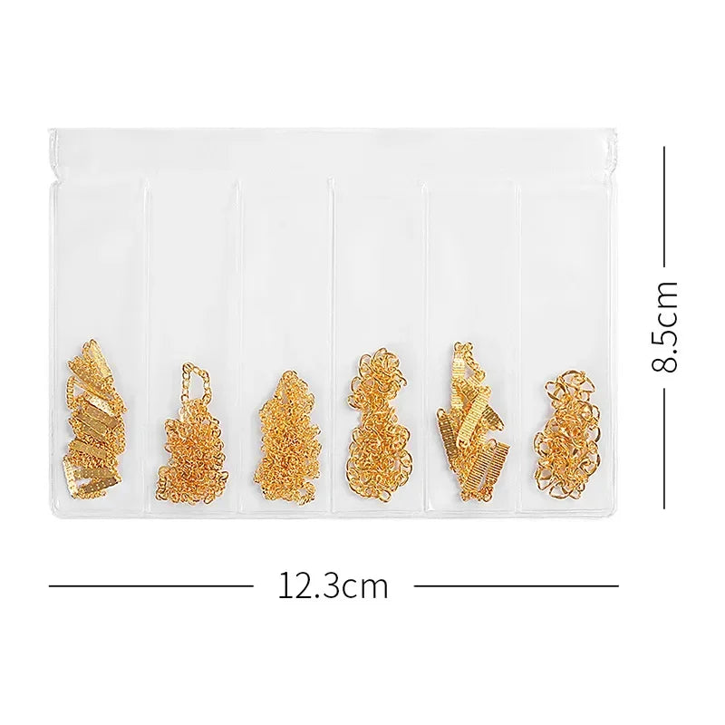 3D Metal Chain Tassel Nail Art Decorations – 6-Grid Pack