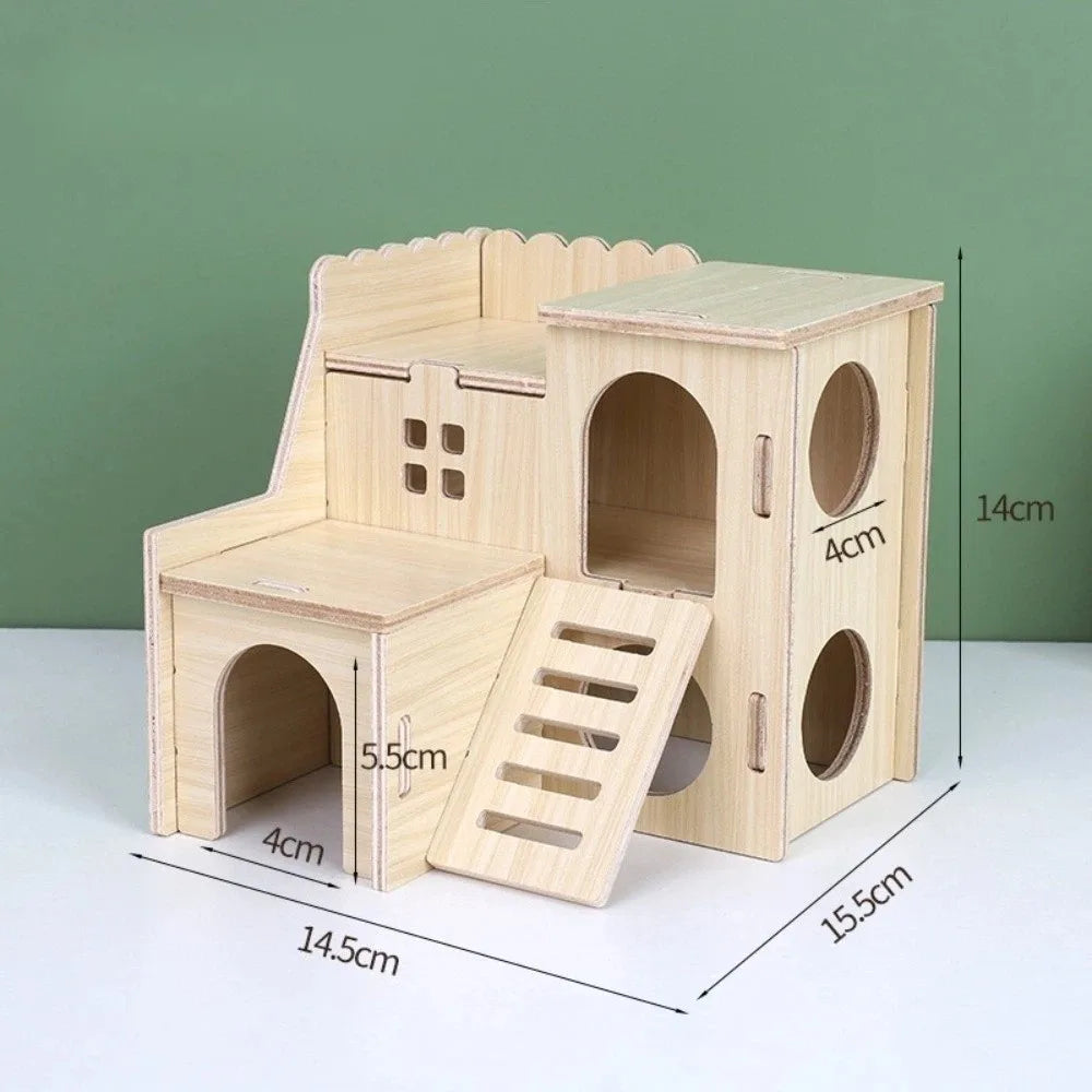 Wooden Hamster Villa House – Chewable Climb & Swing Cage Toy