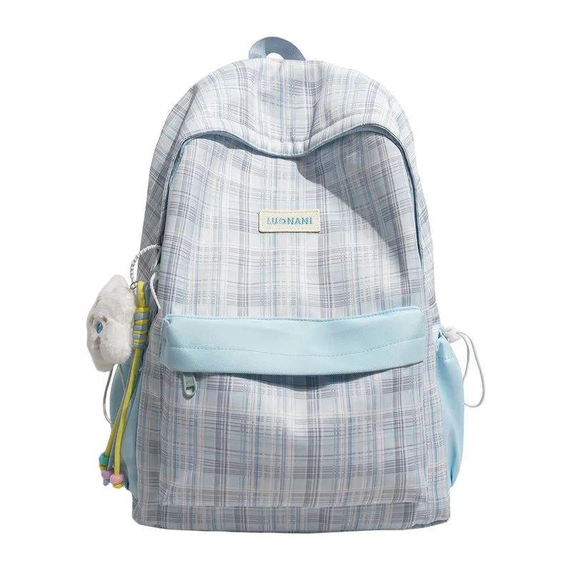 Korean Plaid Backpack for Girls – Large Capacity School Bag