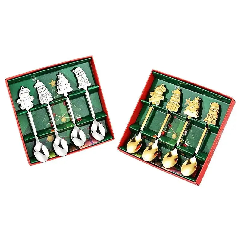 Christmas Stainless Steel Spoon Set 4Pcs – Santa Snowman Tree