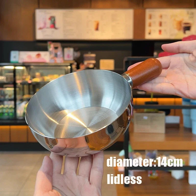 Stainless Steel Milk Pot Glass Lid & Wooden Handle – Induction