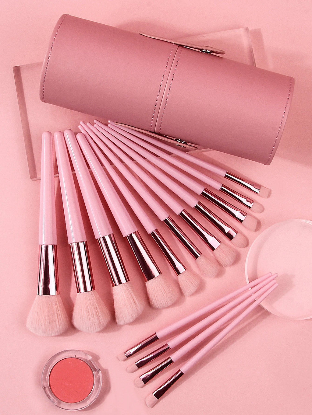 15-Piece Pink Makeup Brush Set with Storage Barrel | Nixie
