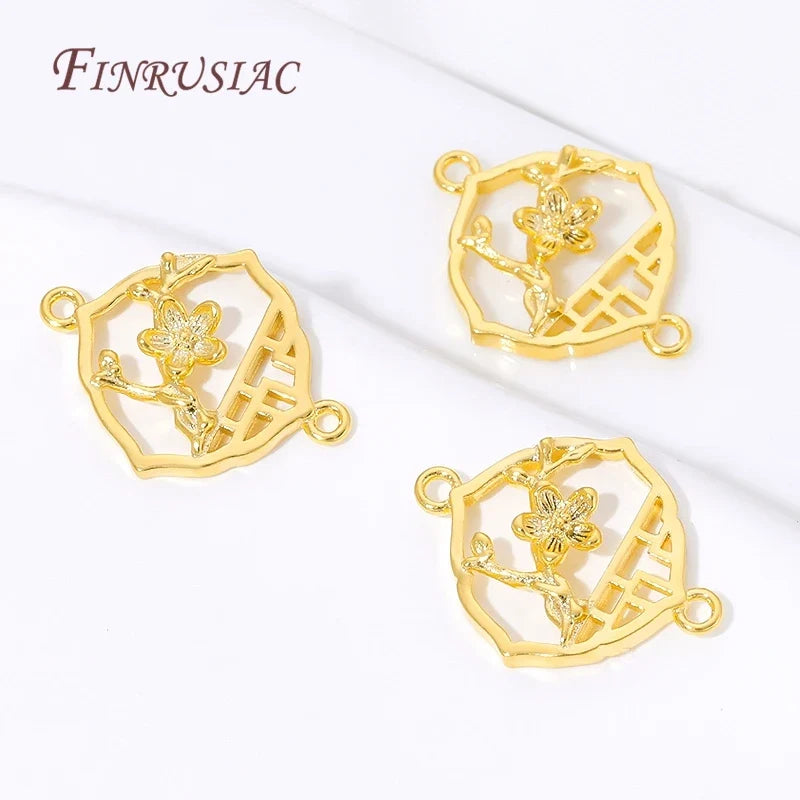 18K Gold Plated Plum Blossom Connector Charm | DIY Jewelry