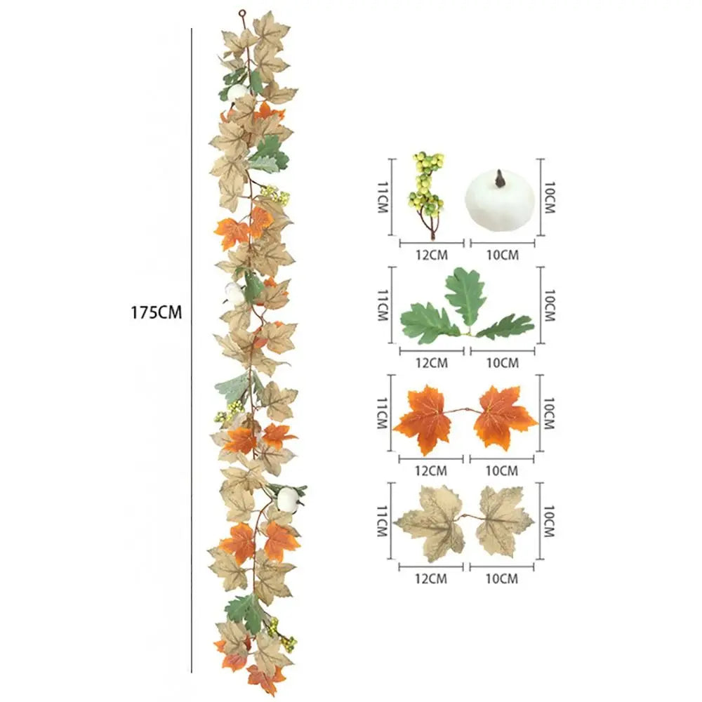 Autumn Artificial Maple Leaf Garland with Mini Pumpkins