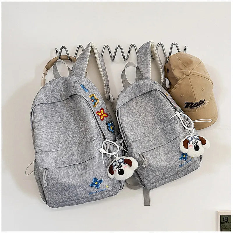 Japanese Snowflake Embroidered Canvas Backpack | Aesthetic Bag