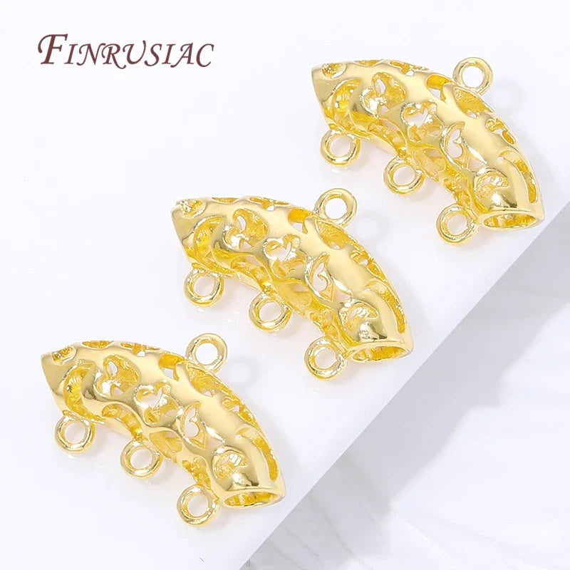 18K Gold Plated 3-Ring Curved Tube Bails | DIY Jewelry Connectors