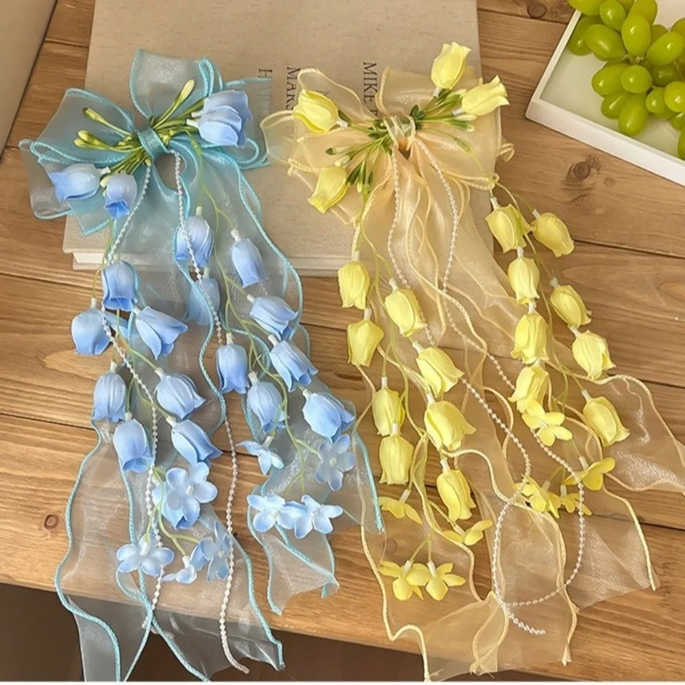 Large Bow Ribbon Hair Clip DIY Tassel Barrette for Girls